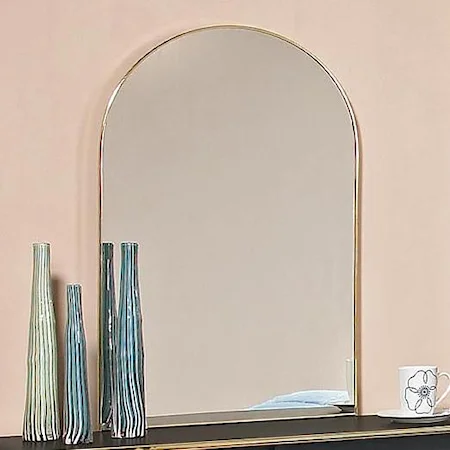 Contemporary Curved Crown Brass Edged Vertical Dresser Mirror